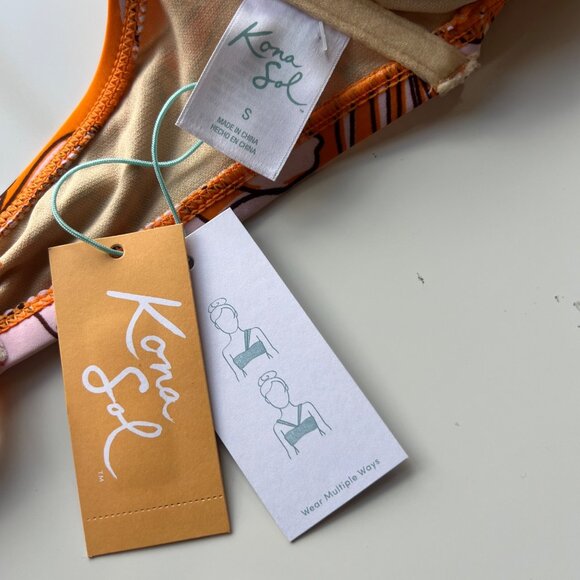 Kona Sol Orange & Pink Floral Multi-Way Bikini Top Nylon/Spandex Size Small NWT - Picture 3 of 5